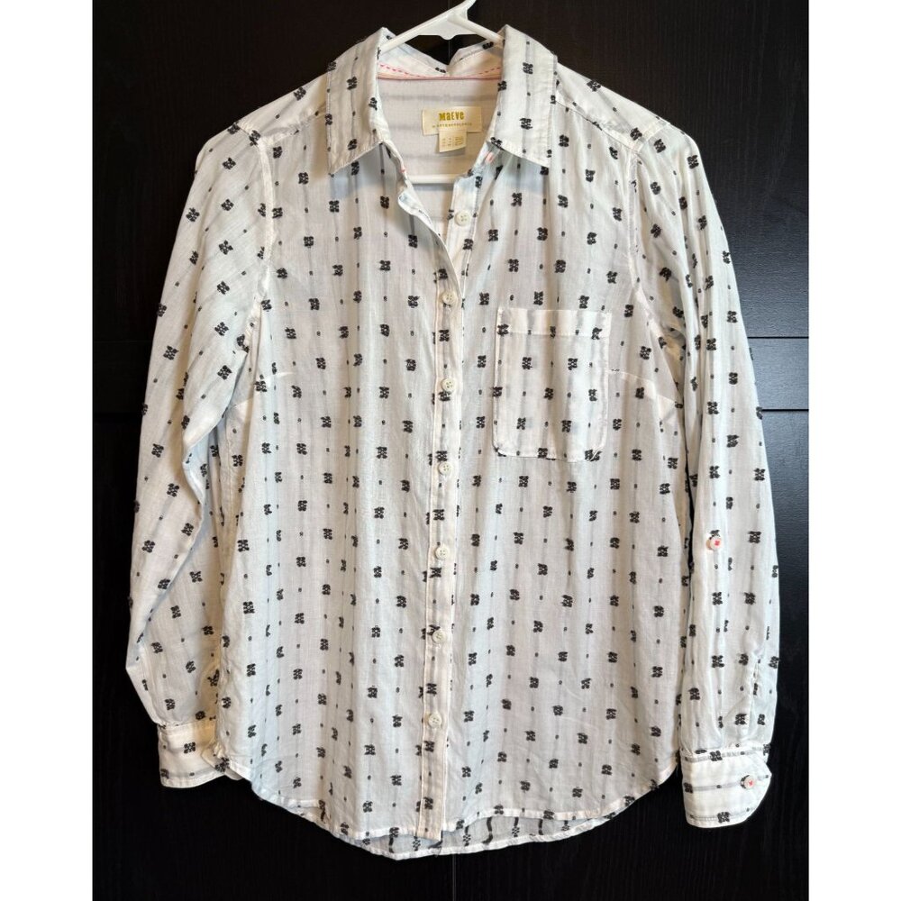Maeve Anthropologie White Button Up Collared Gauzy Shirt Size 4 Long Sleeve